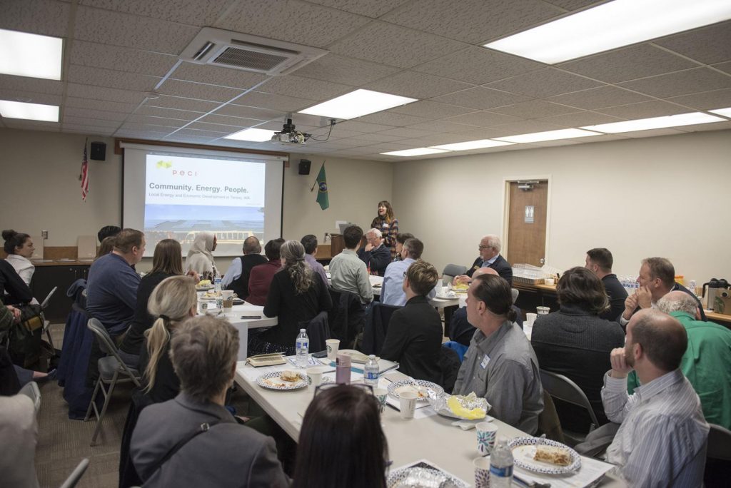 Tanya Barham facilitates a stakeholder meeting in Tenino Washington on behalf of PECI for an education and vocational training kickoff for TIER. Photo credit: Centralia Chronicle